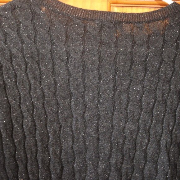 Talbots Black Metallic Sparkly Cable Knit Sweater Rayon Medium - Picture 8 of 11